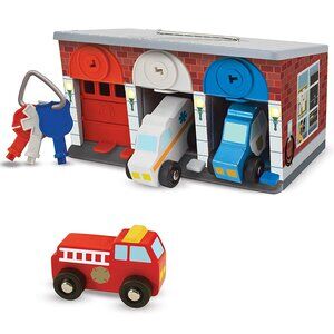 Melissa & Doug Toy Keys and Cars Wooden Rescue Vehicles and Garage (7 Pcs) NWT
